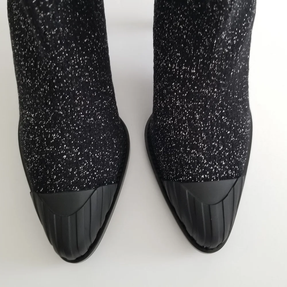Chloe Lurex Knitted High Heel Elastic Sock Ankle Boots Size 36 Black Sil… - Picture 8 of 14